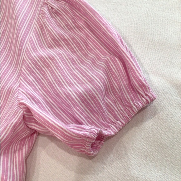 She + Sky Pink & White Stripe Puff Sleeve Mini Sundress Size Small V Neckline - Picture 10 of 12